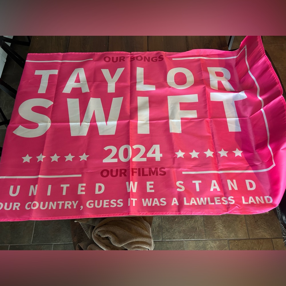 Taylor Swift Bright Pink Flag with White Text